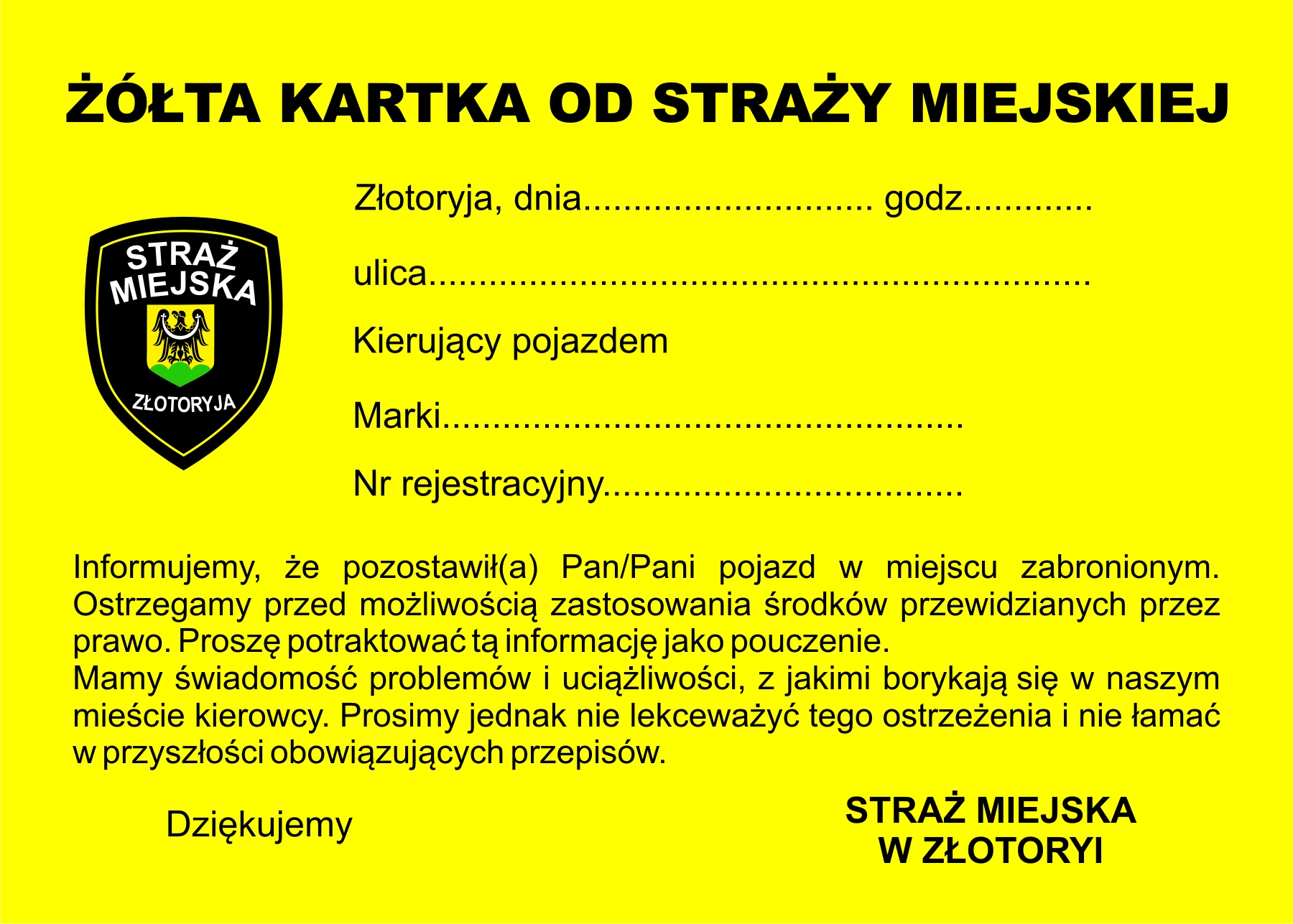 ZŁOTORYJA. Żółte kartki za złe parkowanie