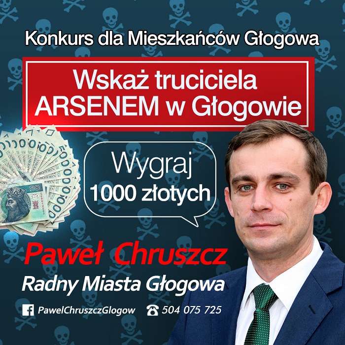 GŁOGÓW. Radny daje 1000 zł za źródło arsenu w mieście