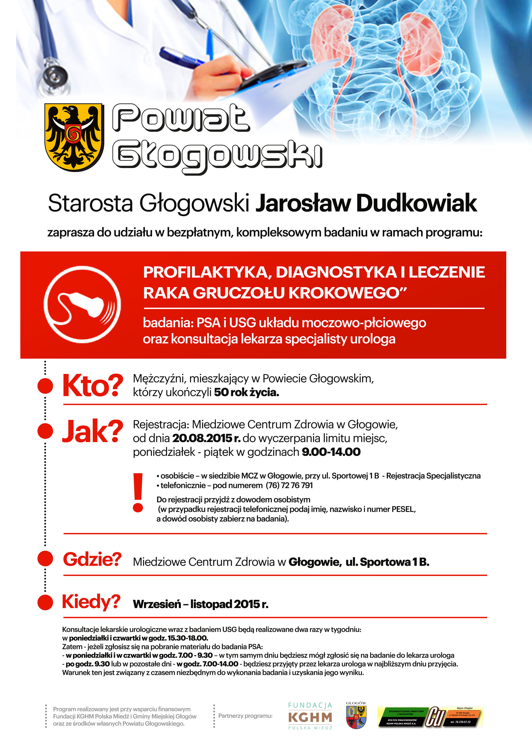 GŁOGÓW. Panowie 50+ mogą się bezpłatnie zbadać