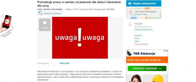 LUBIN. Poruszające ogłoszenie