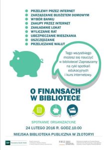 O finansach w bibliotece plakat