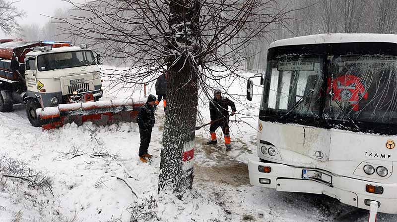 MĘCINKA. Szkolny autobus uderzył w drzewo (WIDEO)