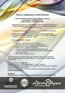 Ogólnopolska Konferencja Naukowa _Kultura i (sub)kultury w dobie Internetu_