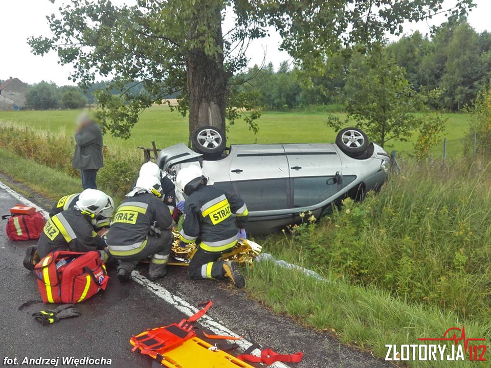 Dachowanie na drodze wojewódzkiej. 66-latek w szpitalu (FOTO)