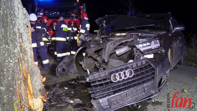 Z dużą siłą uderzył w drzewo (FOTO, WIDEO)