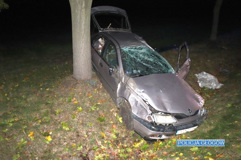 Zatrzymał się na drzewie. Był pijany