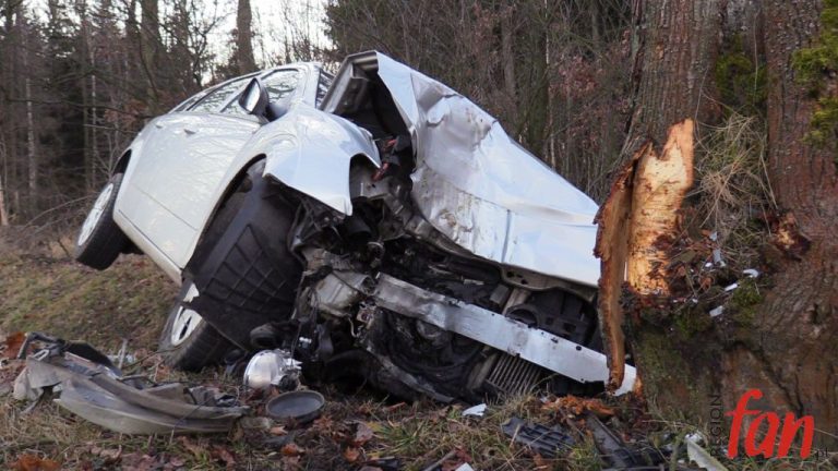 Zasnął za kierownicą i uderzył w drzewo (FOTO, WIDEO)