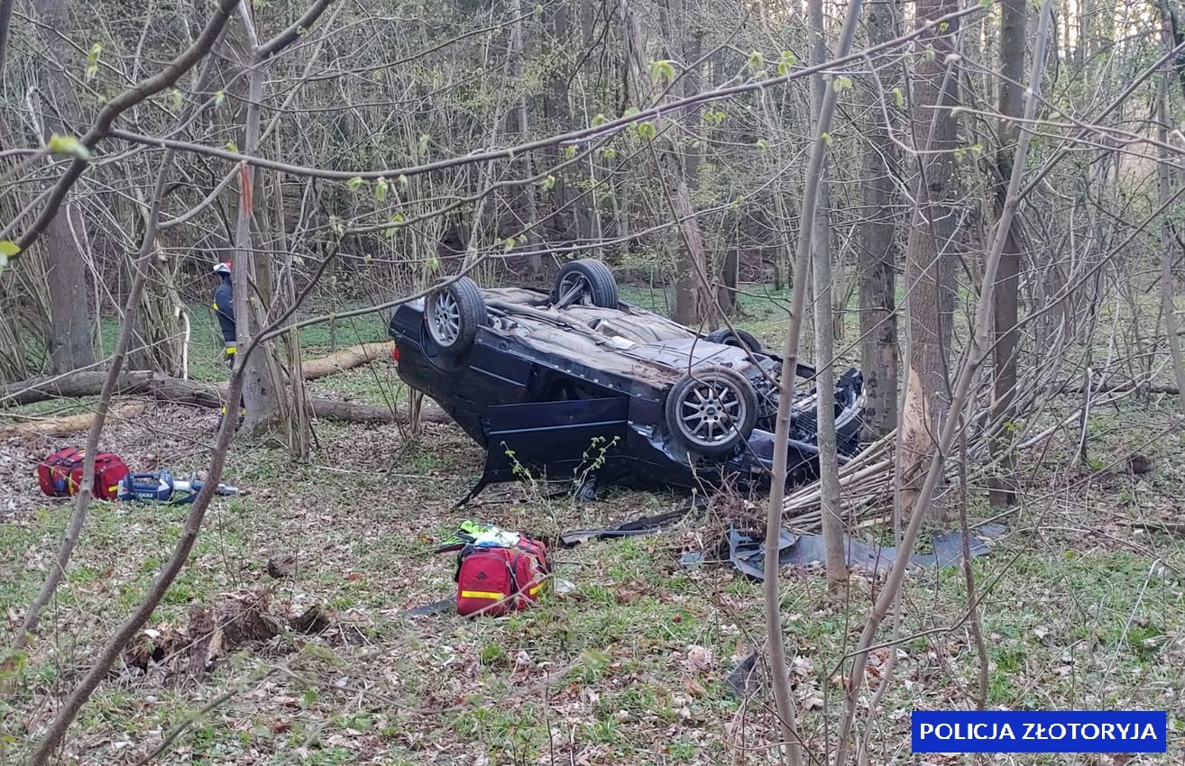 Dachowanie na drodze wojewódzkiej. Kierowca kompletnie pijany (FOTO)