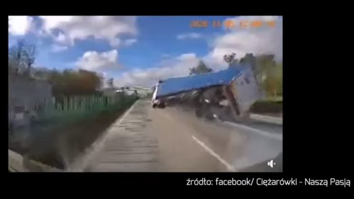 „Położył” ciężarówkę, uciekł policji (WIDEO)